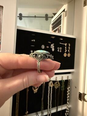 Turquoise Silver-Tone Filigree Statement Ring